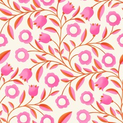 Blush Petals and Berry Leaves Pattern, seamless pattern