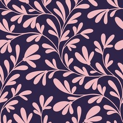 Trailing Pink Branches on Purple Background, seamless pattern