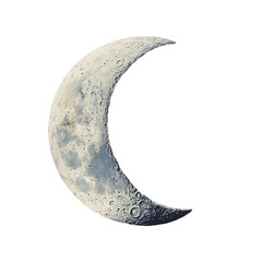 Crescent moon with detailed texture on a transparent background