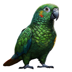 Obraz premium Green parrot with detailed plumage standing on a transparent background
