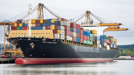 Port of Silence: A striking image of a cargo ship docked at a eerily quiet port.