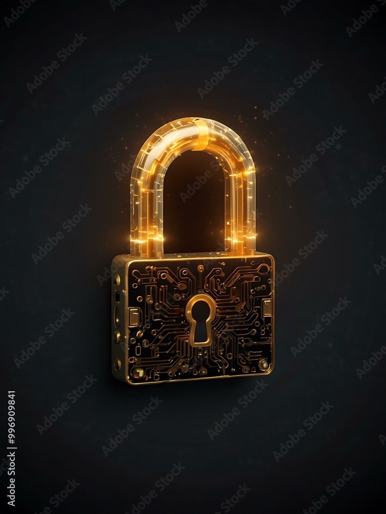 Aufkleber digital lock symbol with circuit patterns, glowing.