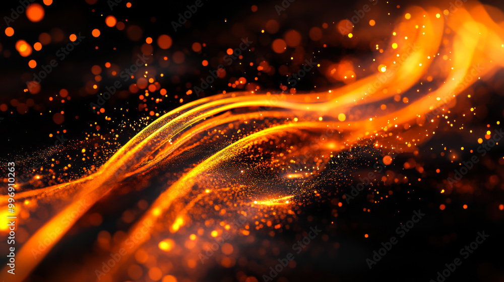 Poster vibrant trails of orange light swirl against a dark backdrop, creating a mesmerizing visual display 