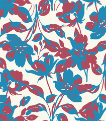 Flowers seamless pattern. vector illustration. Abstract flowers, floral vector with leaves