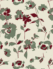 Flowers seamless pattern. vector illustration. Abstract flowers, floral vector with leaves