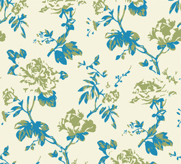 Flowers seamless pattern. vector illustration. Abstract flowers, floral vector with leaves