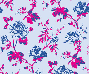 Flowers seamless pattern. vector illustration. Abstract flowers, floral vector with leaves
