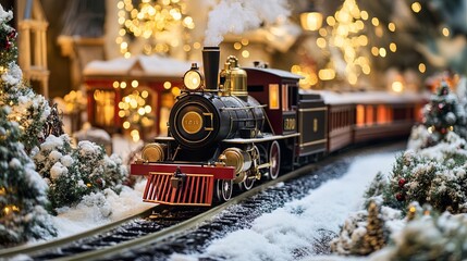New Year's children's railway decorated with garlands