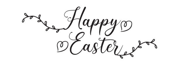 happy easter black line art lettering, hand drawn modern vector calligraphy, design for holiday greeting card and invitation for the happy easter day, greeting card text template 