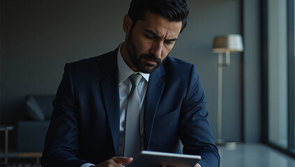 Fototapeta premium latino business executive with tablet in modern office