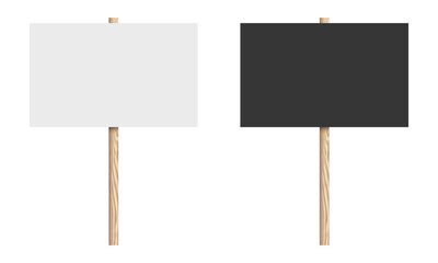 black and white protest sign boards with wooden post or handle