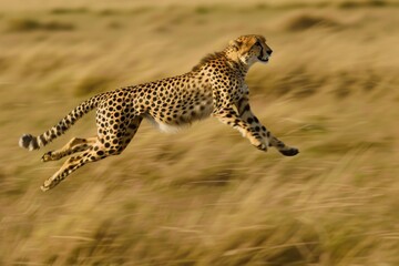 Fototapeta premium cheetah running at full speed after a gazelle in an open grassland
