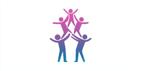 Logo design, line art of a group of people together with one person on top holding up the other two to show teamwork and support for a kids' book logo Generative AI