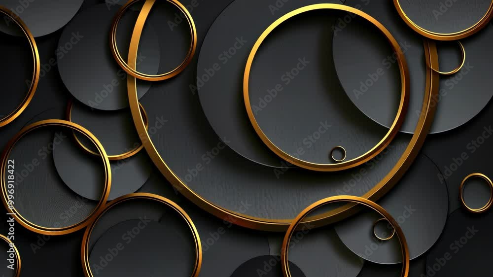 Poster a close-up of overlapping gold and black circles, creating an abstract design