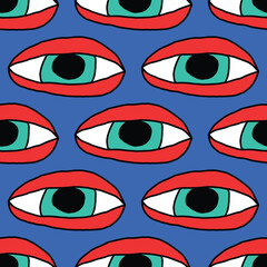 square seamless pattern -sinister eyes for Halloween.Devil eyes in 1970s psychedelic style.Groovy and funky print ornament.A look from a horror movie. Mystical esoteric eye.Witches,astrology and tarot