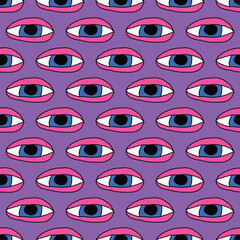 square seamless pattern -sinister eyes for Halloween.Devil eyes in 1970s psychedelic style.Groovy and funky print ornament.A look from a horror movie. Mystical esoteric eye.Witches,astrology and tarot