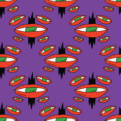 square seamless pattern -sinister eyes for Halloween.Devil eyes in 1970s psychedelic style.Groovy and funky print ornament.A look from a horror movie. Mystical esoteric eye.Witches,astrology and tarot
