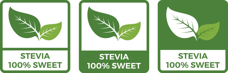 Obraz premium Stevia label set. Stevia sweetener. Sugar substitute. 100% natural stevia. Eco, organic and bio icon. Vector illustration.
