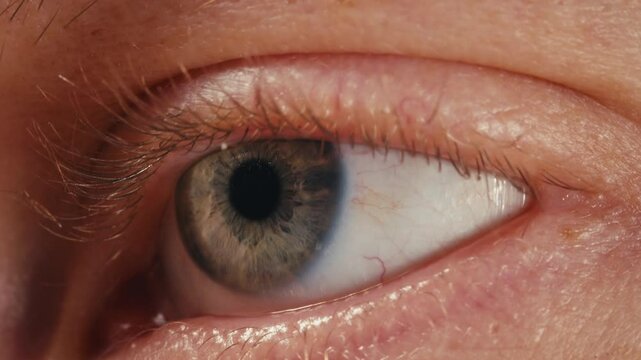 Detailed blue eye with strong gaze, showing human anatomy and beauty, thriller depression halloween style. Drugs concept.