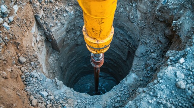 Massive drill boring into the ground as part of bridge foundation work deep foundation techniques in bridge construction