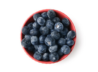 Bowl with ripe blueberry isolated on white background