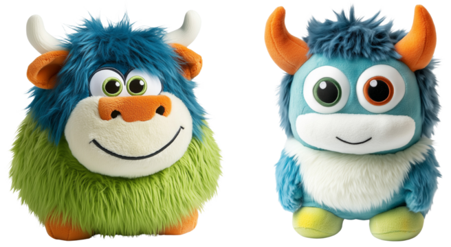 Colorful Plush Monsters for Playful Decor, isolated on transparent background.