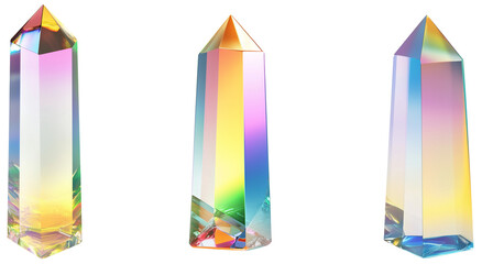 Colorful Transparent Crystals with Rainbow Reflections, isolated on transparent background.