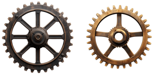 Vintage Mechanical Gears with Industrial Design, isolated on transparent background.