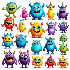 Fototapeta premium A colorful collection of cute, cartoonish monsters in various shapes and sizes.