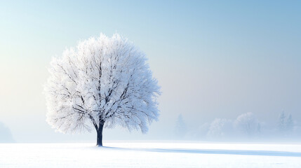 Fototapeta premium Solitary Snow-Covered Tree in a Winter Landscape