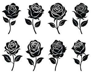 Set of rose silhouette vector art. Isolated on white background