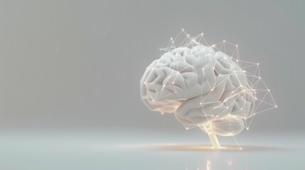 Brain concept, neural network representation, digital innovation, artificial intelligence, futuristic design on a light grey background