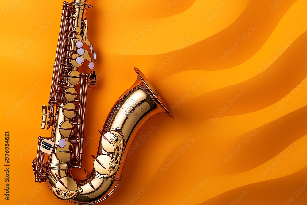 Poster A minimalist design of a saxophone, using smooth, flowing lines to represent the instrument's shape
