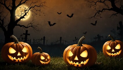 Halloween Background with Pumpkins
