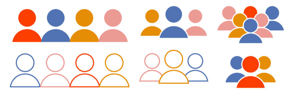 Ensemble d'ic&ocirc;nes pour repr&eacute;senter des personnes, gens, salari&eacute;s, contacts ou individus seuls et en groupe - Combinaisons de positions d'avatars 