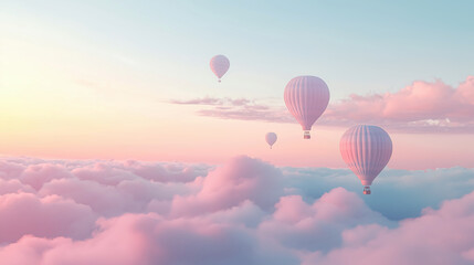Obraz premium Hot Air Balloons Floating Over Dreamy Cloudscape at Sunrise