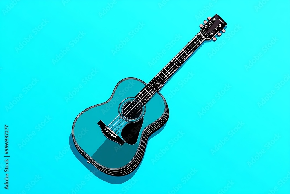 Poster a minimalist illustration of a guitar, using clean lines and simple shapes to represent the instrume