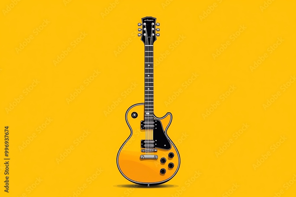 Poster a minimalist illustration of a guitar, using clean lines and simple shapes to represent the instrume