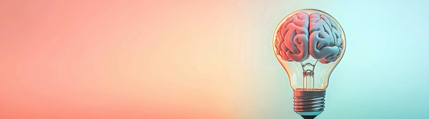 3D concept of a joyful brain in a bulb, sparking creativity with vivid colors