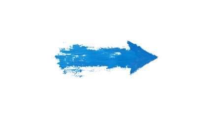 A blue arrow pointing down. The arrow is made of glass and is very shiny. It is on a trasparent background