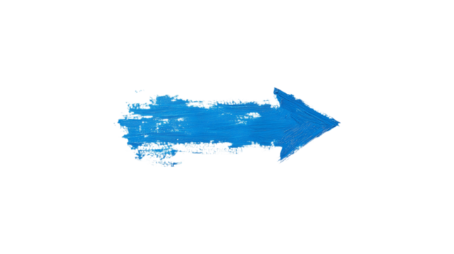 A blue arrow pointing down. The arrow is made of glass and is very shiny. It is on a trasparent background
