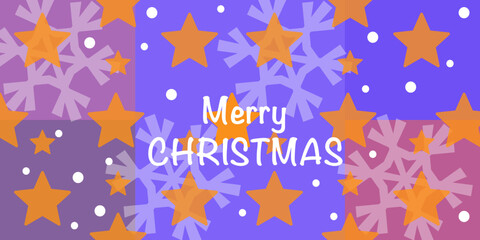 Festive Merry Christmas greeting card with stars and snowflakes. Colorful holiday design perfect for the festive season.