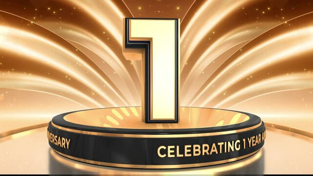 1 years, 1st anniversary video, backdrop, background, backdrop in 3D Metallic Gold