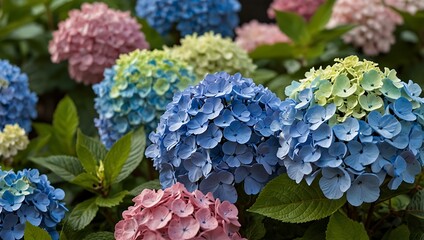 Hortensia Bush with Multicolored Blooms