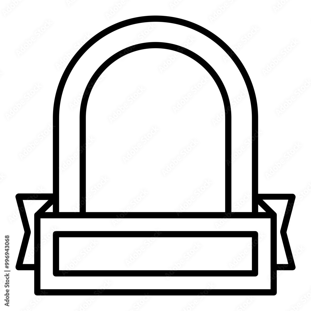 Poster badge design with an arc shape and a ribbon