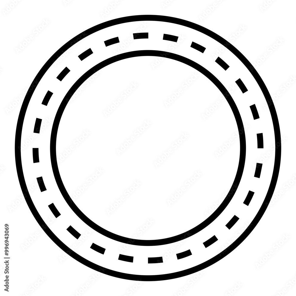 Poster badge design with a circular shape and a dashed line