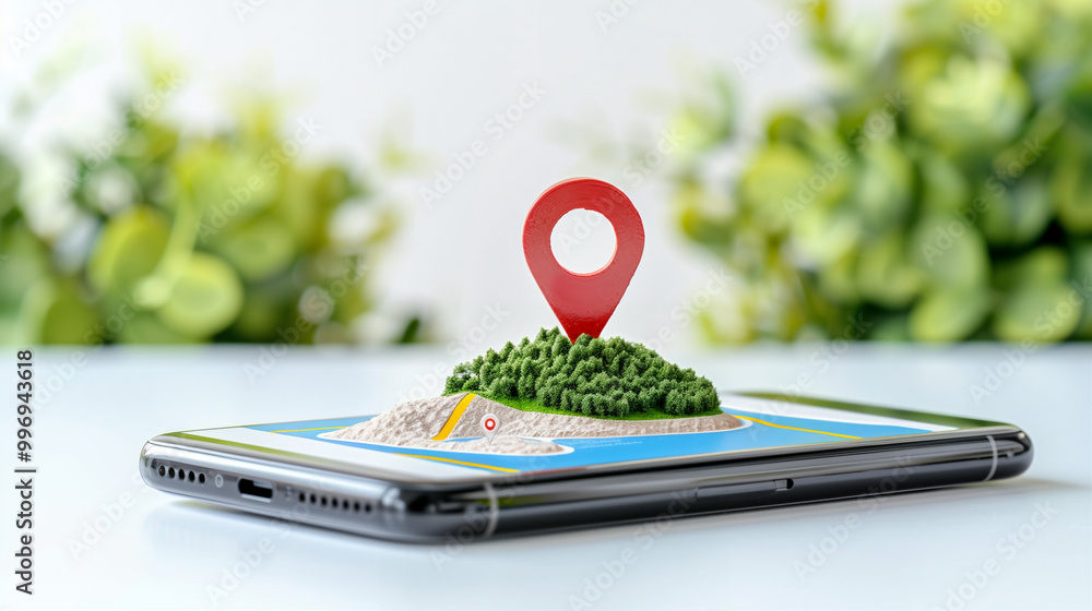 Aufkleber smartphone with location marker showing gps map navigation and outdoor scenery