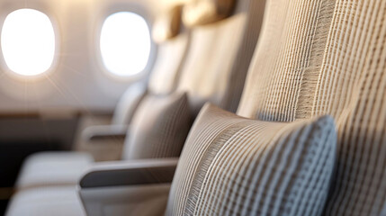 Close-up of Soft Fabric Airplane Seats with Natural Light