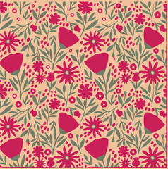 Flowers seamless pattern. vector illustration. Abstract flowers, floral vector with leaves