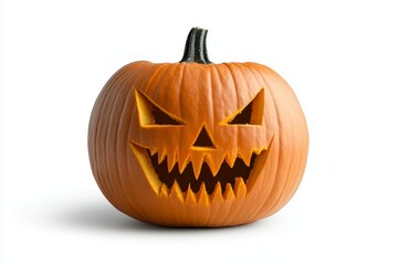 A cartoon orange Jack-o-lantern with a smiling Halloween pumpkin isolated on a white background
